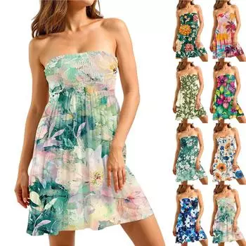 Модное женское повседневное платье-труба без рукавов с цветочным принтом L синий