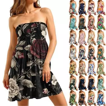 Модное женское повседневное платье-труба без рукавов с цветочным принтом M синий