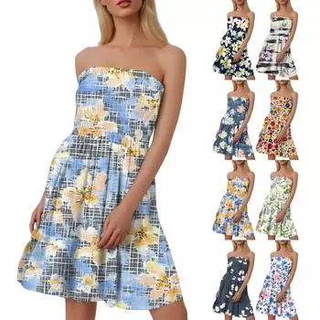 Модное женское повседневное платье-труба без рукавов с цветочным принтом M белый