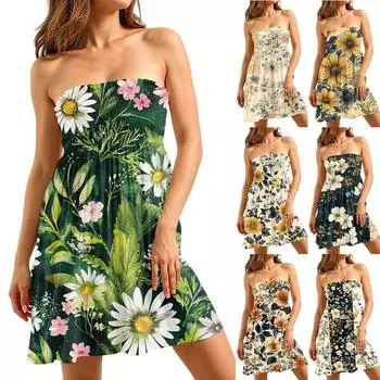 Модное женское повседневное платье-труба без рукавов с цветочным принтом L чёрный