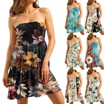 Модное женское повседневное платье-труба без рукавов с цветочным принтом XL чёрный