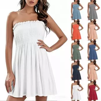 Модное женское повседневное платье-труба однотонного цвета без рукавов L синий