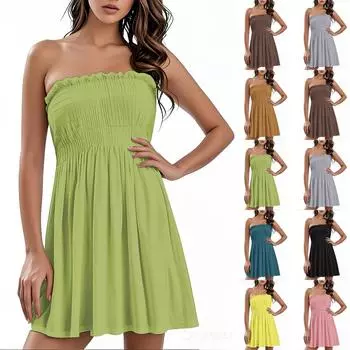 Модное женское повседневное платье-труба однотонного цвета без рукавов XL розовый