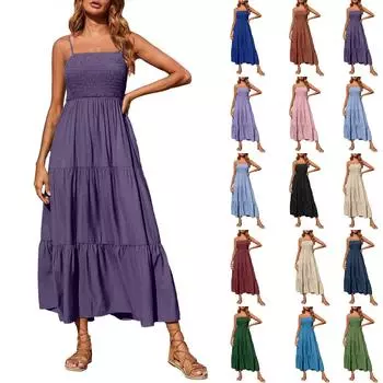 Модное женское повседневное платье-труба с принтом и бретельками S фиолетовый