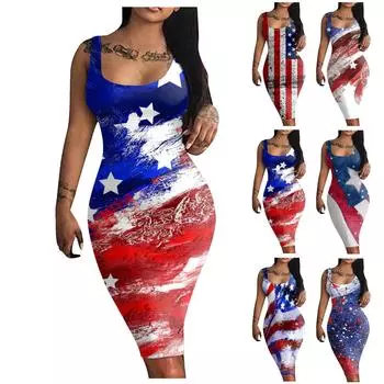 Модное женское повседневное тонкое платье без рукавов с принтом и пуловером L красный