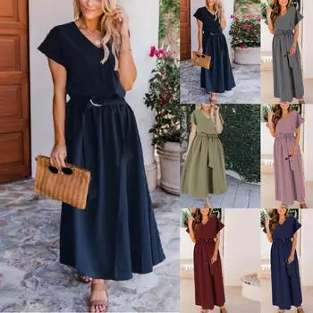 Модное женское повседневное весеннее и летнее бандажное платье с разрезом и v-образным вырезом и короткими рукавами L чёрный