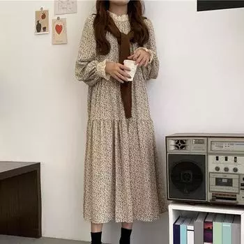 Модное женское повседневное винтажное свободное платье с круглым вырезом и коротким рукавом L