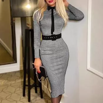 Модное женское принтованное платье женский пояс S чёрный