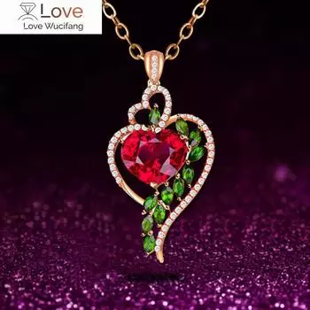 Модное женское рубиновое персиковое сердечко, роскошные свадебные украшения, ожерелья с подвеской из зеленого циркония для женщин, подарок на годовщину свадьбы розового золота