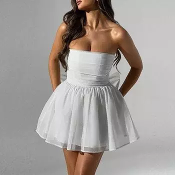 Модное женское сетчатое платье без бретелек в европейском и американском стиле с открытой спиной S