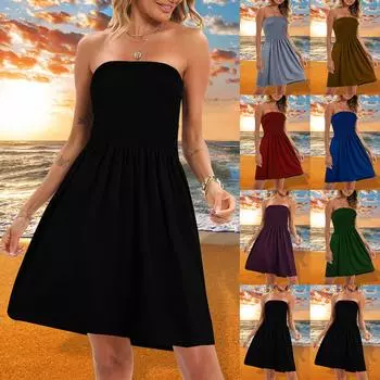 Модное женское сексуальное без бретелек топ без рукавов, однотонное короткое платье без рукавов XXL чёрный