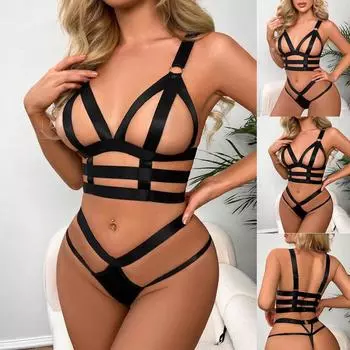 Модное женское сексуальное нижнее белье с перекрестными бретельками, выдалбливают, смешное, из двух частей, сексуальное нижнее белье L
