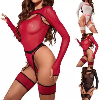 Модное женское сексуальное нижнее белье, милый бюстгальтер, кружевная пижама с подвязками и комплект нижнего белья T-thong L