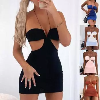 Модное женское сексуальное платье без рукавов со средней талией и открытой спиной S чёрный