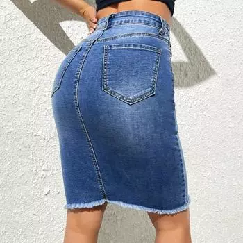 Модное женское сексуальное платье-обертка, однотонное платье с юбкой на бедрах, размер плюс XS синий