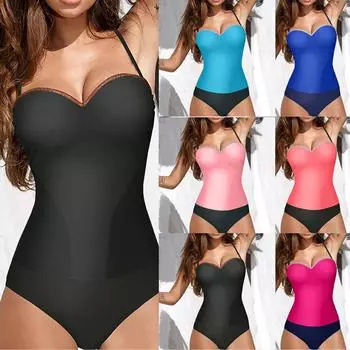 Модное женское сплошное цветное сексуальное пляжное бикини с темпераментом XL чёрный