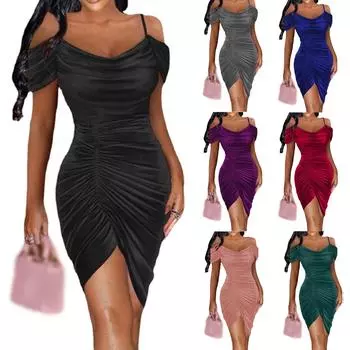 Модное женское сплошное цветное сексуальное тонкое бархатное платье с завязками нерегулярной формы XXL чёрный