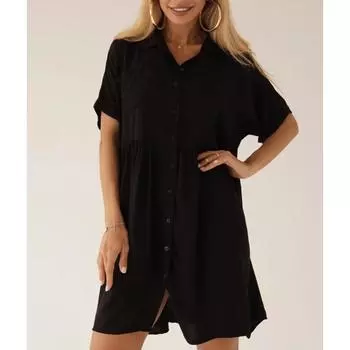 Модное женское свободное летнее платье с коротким рукавом и пуговицами