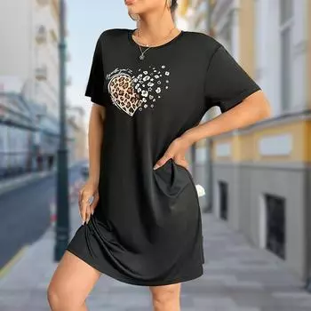 Модное женское свободное платье-трапеция с принтом «пятнистая любовь» и коротким рукавом XS чёрный