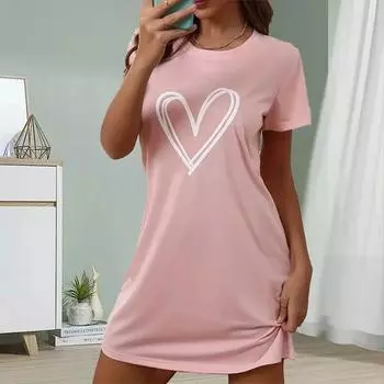 Модное женское свободное платье-трапеция с принтом любви и коротким рукавом XS розовый