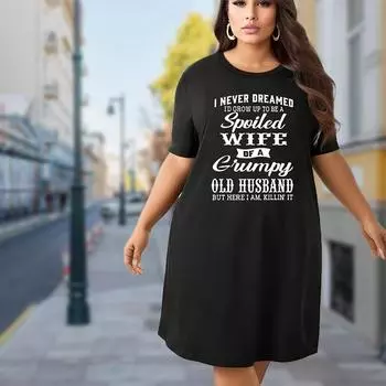 Модное женское свободное платье-трапеция с коротким рукавом и английским принтом XS чёрный