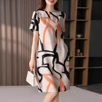 Модное женское свободное платье-трапеция с уникальным рисунком и принтом в виде О-образного выреза с коротким рукавом и принтом листьев XS зелёный