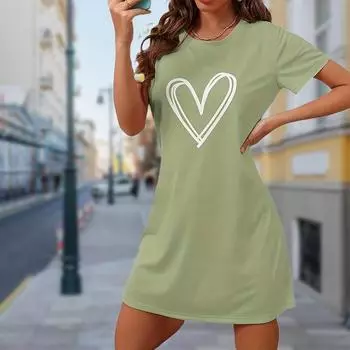 Модное женское свободное платье-трапеция с принтом «Любовь» и коротким рукавом с принтом листьев XS чёрный