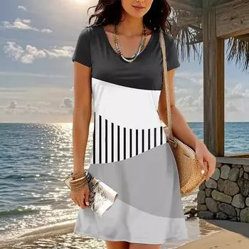 Модное женское свободное платье-трапеция с индивидуальным пошивом, с принтом в виде О-образного выреза и коротким рукавом XS зелёный