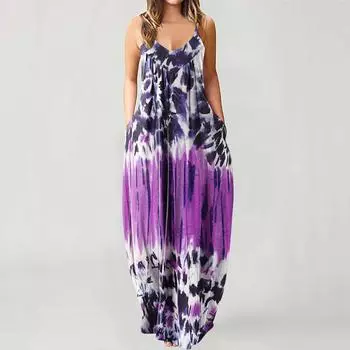 Модное женское свободное повседневное летнее платье без рукавов с карманами и принтом XL