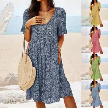 Модное женское свободное повседневное летнее сексуальное пляжное платье без рукавов с принтом без рукавов M