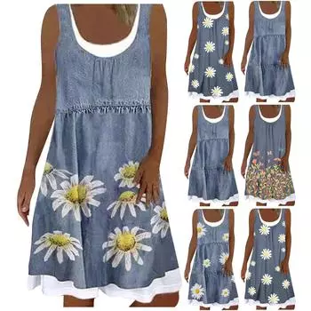 Модное женское свободное повседневное платье без рукавов с фальшивым воротником и круглым вырезом XXL серый