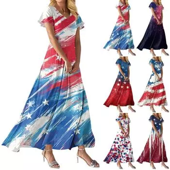 Модное Женское свободное повседневное платье с V-образным вырезом, короткими рукавами и высокой талией M