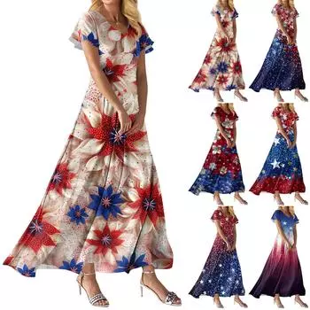 Модное Женское свободное повседневное платье с V-образным вырезом, короткими рукавами и высокой талией XXL