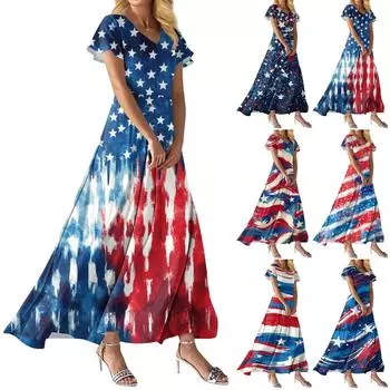 Модное Женское свободное повседневное платье с V-образным вырезом, короткими рукавами и высокой талией L