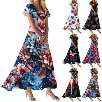 Модное Женское свободное повседневное платье с V-образным вырезом, короткими рукавами и высокой талией XL белый