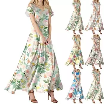 Модное Женское свободное повседневное платье с V-образным вырезом, короткими рукавами и высокой талией M