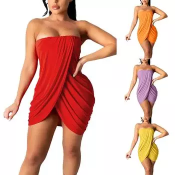 Модное женское свободное сплошное цветное сексуальное платье без рукавов с разрезом на груди XXL фиолетовый