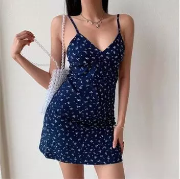Модное женское свободное весенне-летнее платье без рукавов с принтом Supende L тёмно-синий