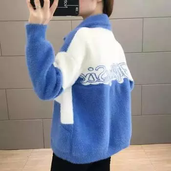 Модное женское трикотажное короткое пальто из искусственного меха норки в стиле пэчворк на осень и весну S красный