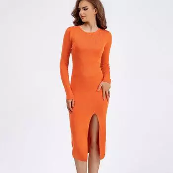 Модное женское трикотажное платье-свитер с длинным рукавом, осенне-зимнее, облегающее, сексуальное, средней длины, с высокой талией, элегантные, повседневные женские платья 25152 One Size чёрный