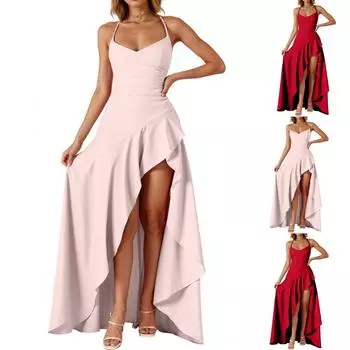 Модное женское вечернее платье сексуальное платье с подтяжками и открытой спиной с высоким разрезом L розовый