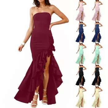 Модное женское вечернее платье сексуальное без бретелек нерегулярное темпераментное платье L чёрный