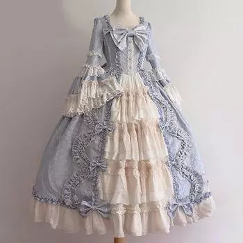 Модное женское винтажное готическое платье для торта, кружевное платье с юбкой L небесно-голубой