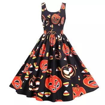 Модное женское винтажное вечернее платье без рукавов с принтом на Хэллоуин XXL