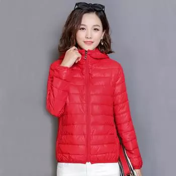 Модное женское зимнее осеннее теплое пуховое легкое пальто с капюшоном, куртка, верхняя одежда M вино красного