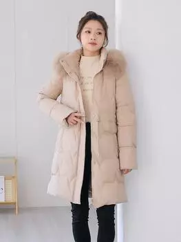 Модное зимнее длинное пальто женское пальто с капюшоном и воротником из искусственного меха элегантные женские куртки толстые теплые парки L коричневый