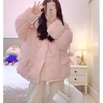 Модное зимнее пальто с роговыми пуговицами и утолщенным хлопком для женщин S розовый