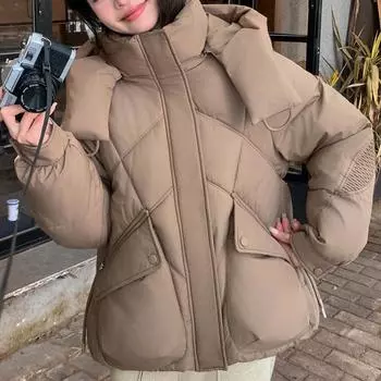 Модное зимнее пальто, женская верхняя одежда с капюшоном, большие размеры, свободная толстая теплая женская парка, куртка оверсайз S хаки