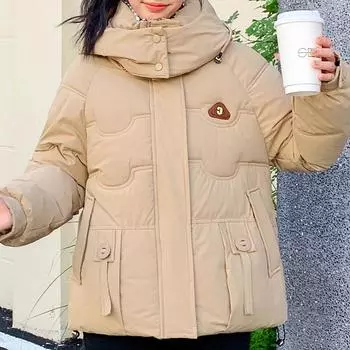 Модное зимнее пальто, женская верхняя одежда с капюшоном 2024, свободные толстые теплые куртки для женщин, короткие парки M чёрный