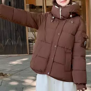 Модное зимнее пальто, женская верхняя одежда, повседневная, свободная, толстая, теплая, женская куртка, зимняя короткая парка с капюшоном M чёрный